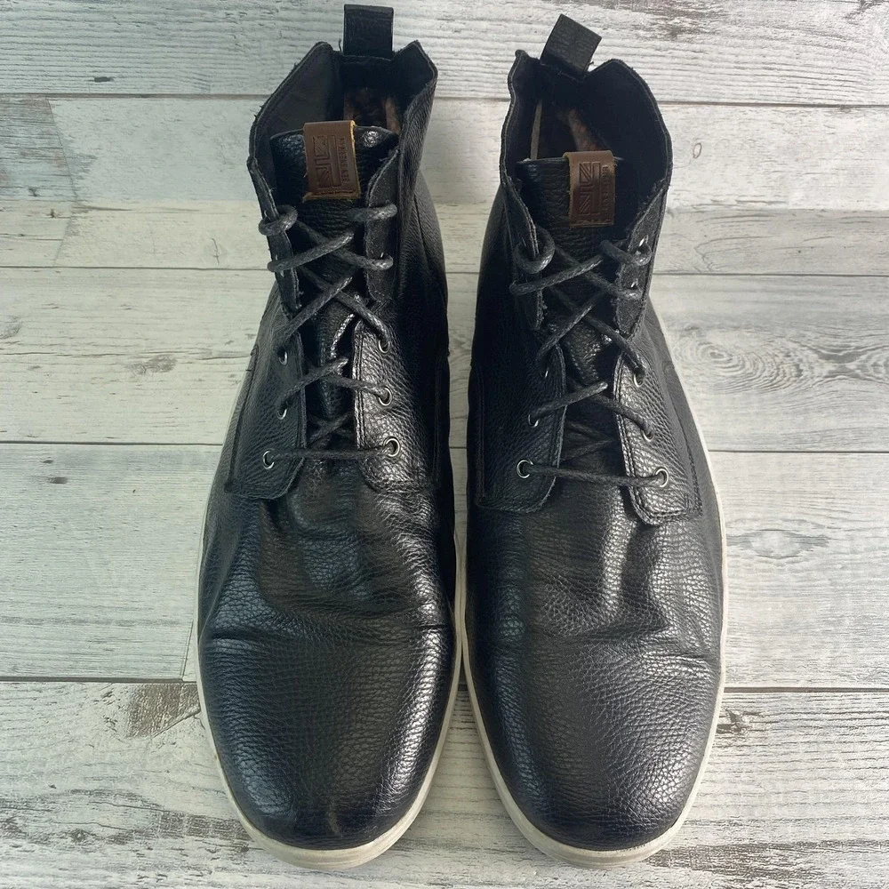 Ben Sherman Chukka Boots Mens 12 Black Leather Pebble Lace Up Casual Comfort